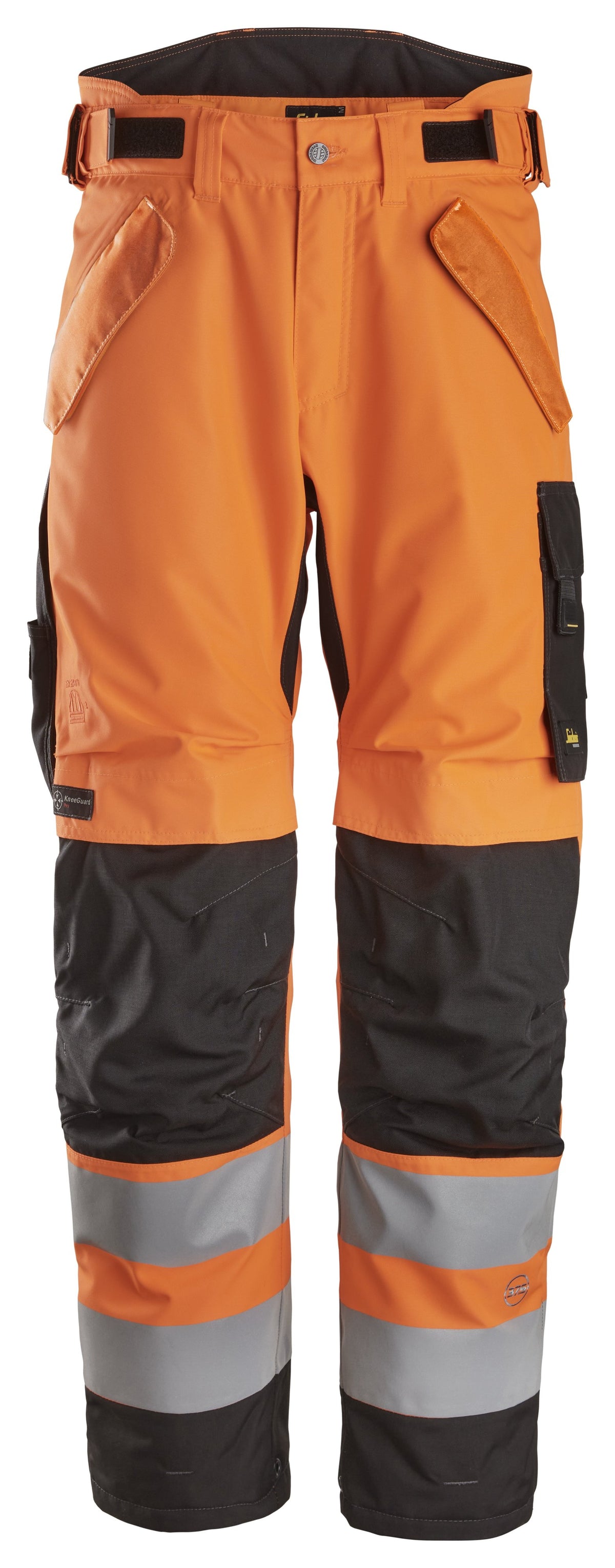 Snickers Workwear High-Vis Class 2, Waterproof 37.5® 2-Layer Light Padded Trousers in Hi-Vis Orange/Black