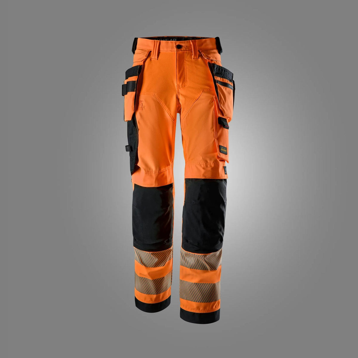 Snickers Workwear High-Vis Class 1/2, Stretch Women’s Trousers Detachable Holster Pockets in Hi-Vis Orange/Black