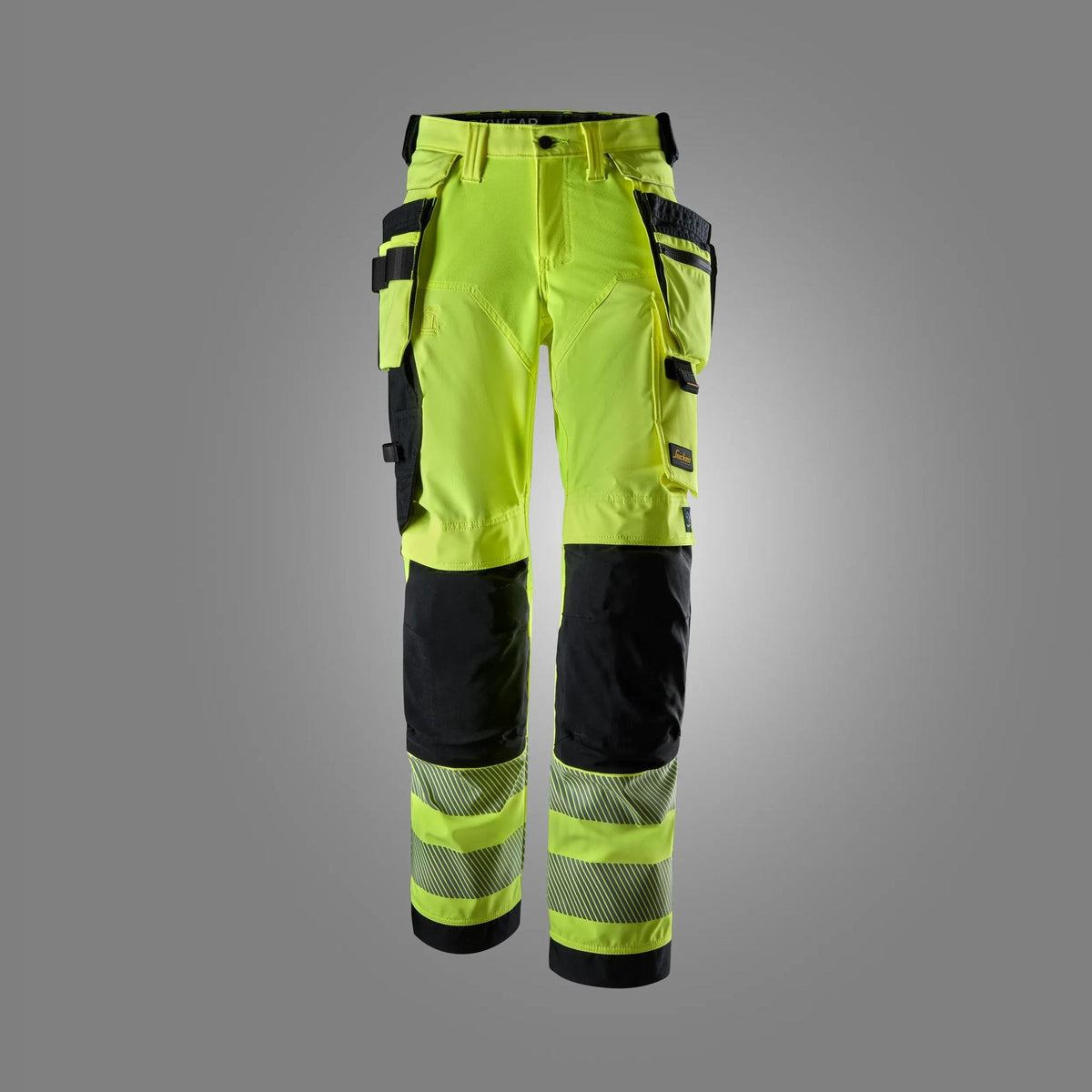 Snickers Workwear High-Vis Class 1/2, Stretch Women’s Trousers Detachable Holster Pockets in Hi-Vis Yellow/Black
