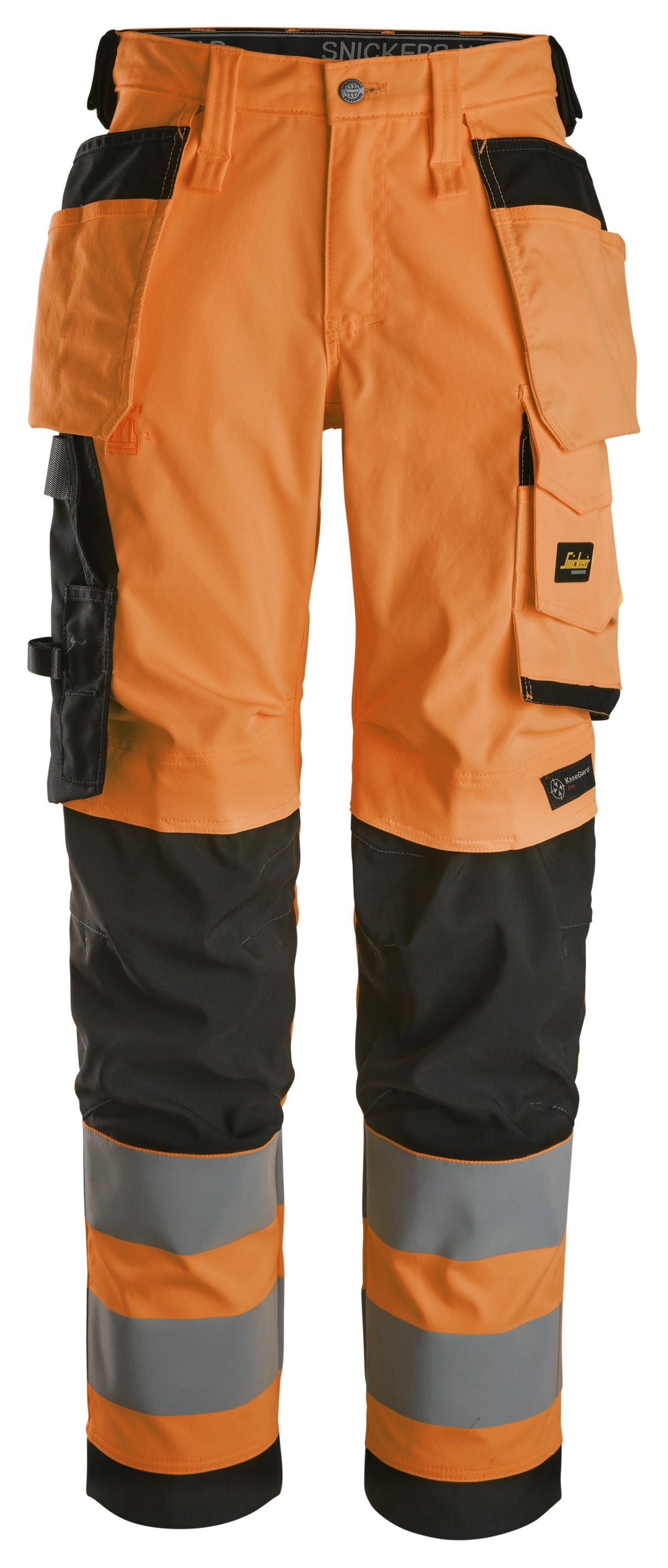Snickers Workwear High-Vis Class 2, Women's Stretch Trousers Holster Pockets in Hi-Vis Orange/Black