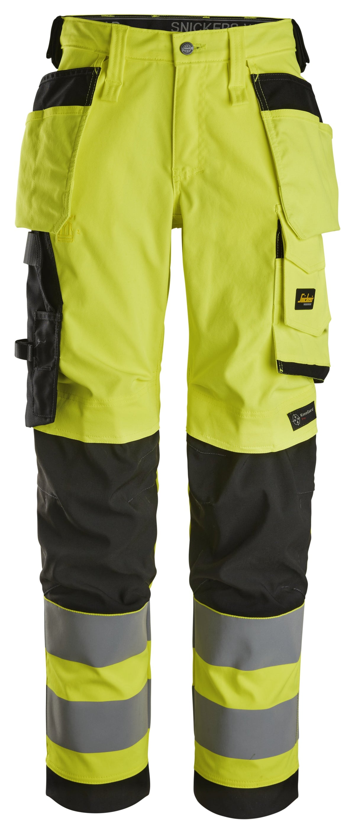 Snickers Workwear High-Vis Class 2, Women's Stretch Trousers Holster Pockets in Hi-Vis Yellow/Black