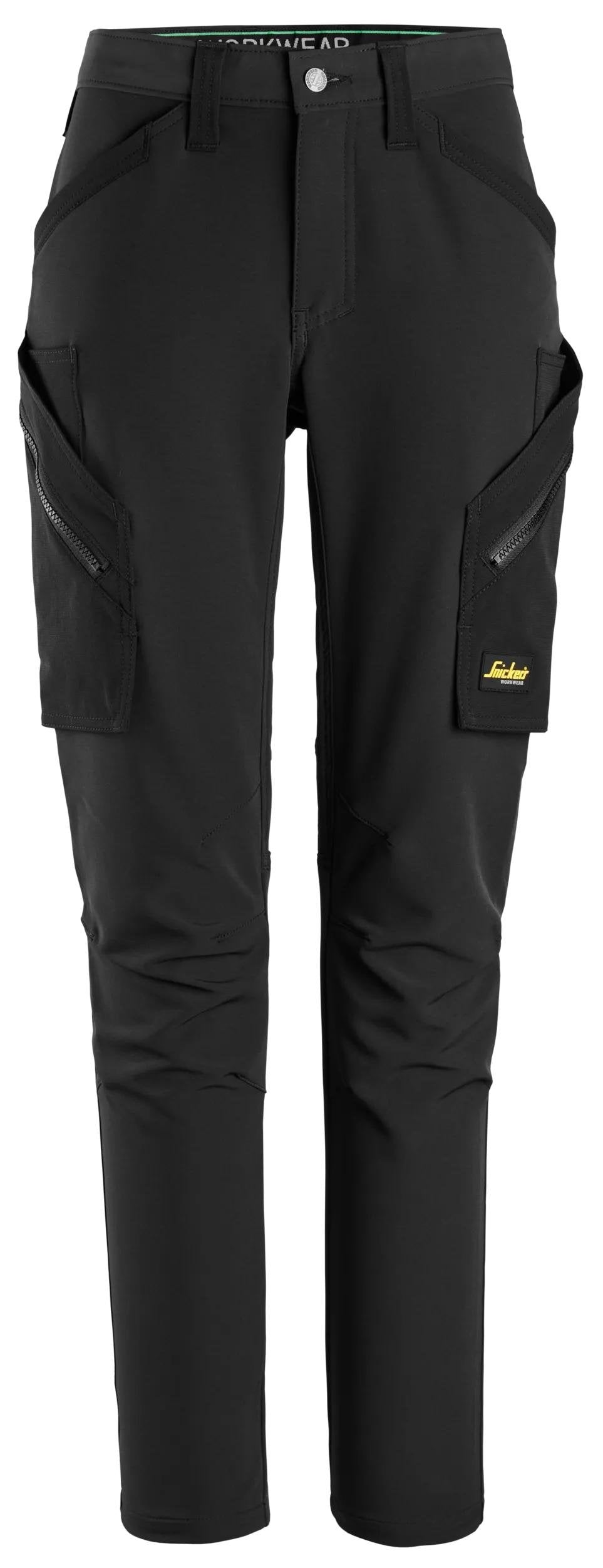 Snickers Workwear FlexiWork, Women's Full-Stretch Trousers without Knee Pockets in Black/Black