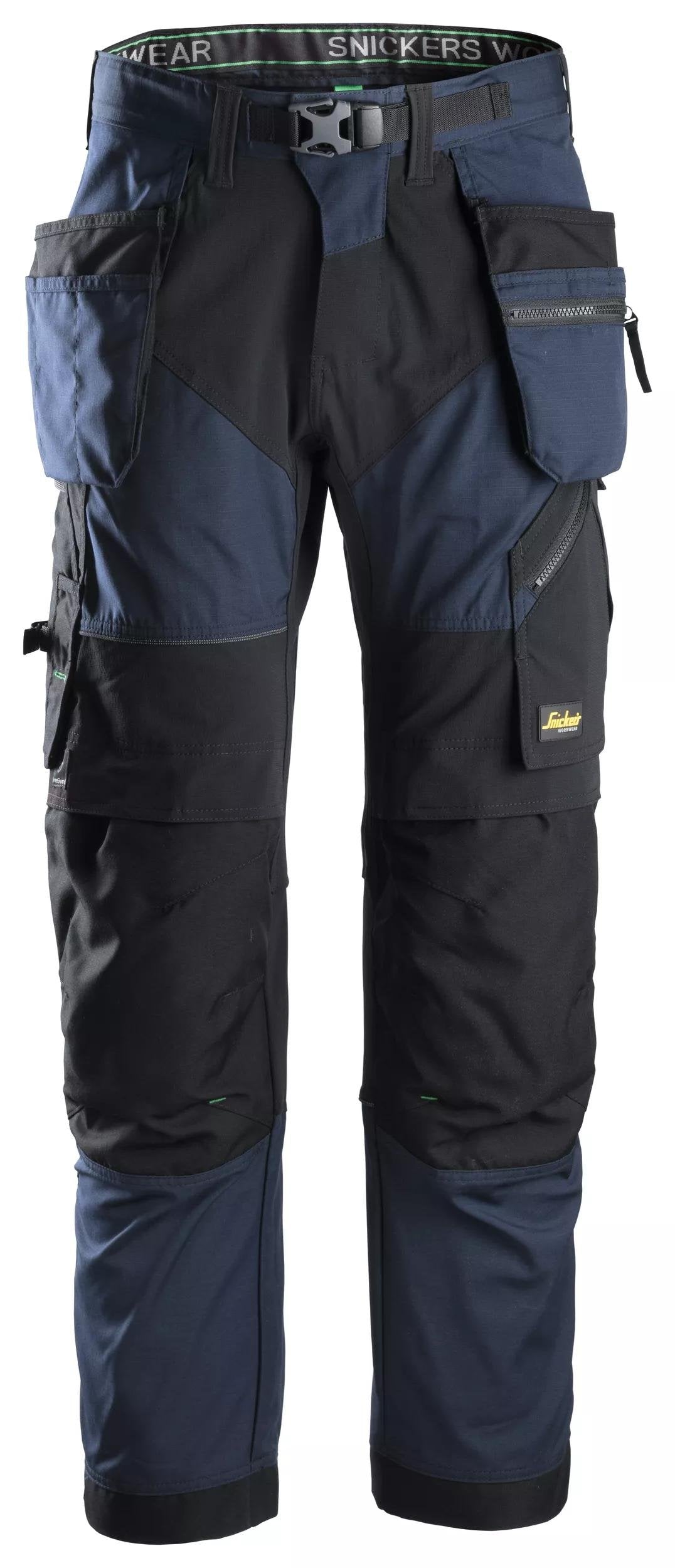 Snickers Workwear FlexiWork, Work Trousers+ Holster Pockets in Navy/Black