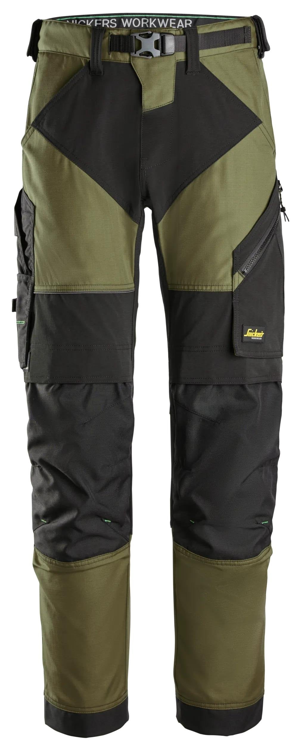 Snickers Workwear FlexiWork, Work Trousers+ in Khaki Green/Black