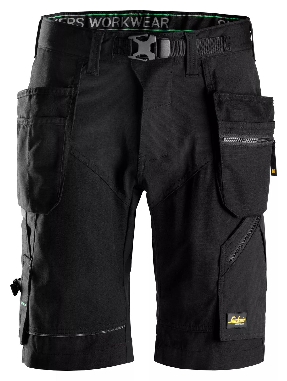 Snickers Workwear FlexiWork, Work Shorts+ Holster Pockets in Black/Black