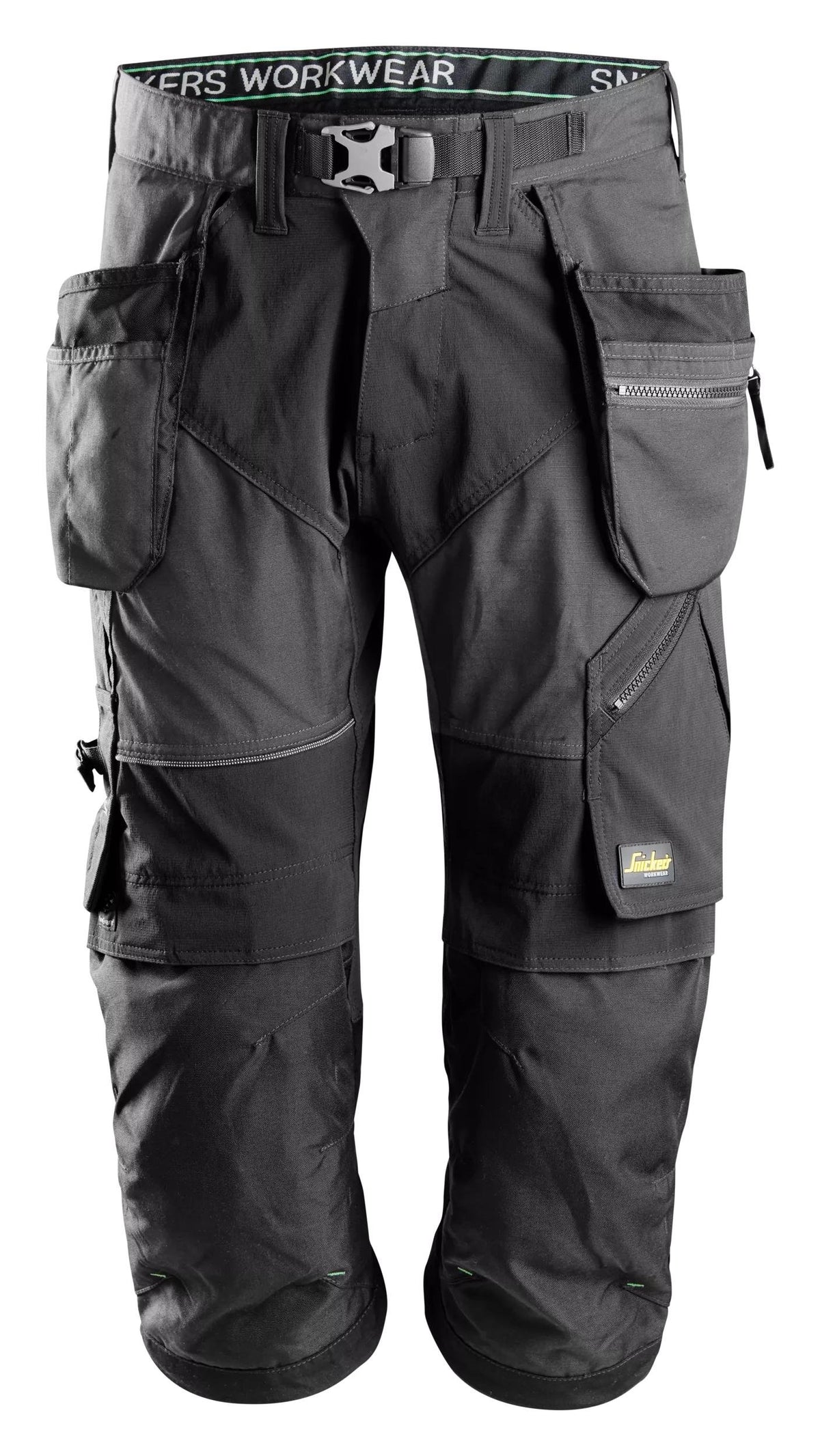 Snickers Workwear FlexiWork, Work Pirate Trousers+ Holster Pockets in Steel Grey/Black