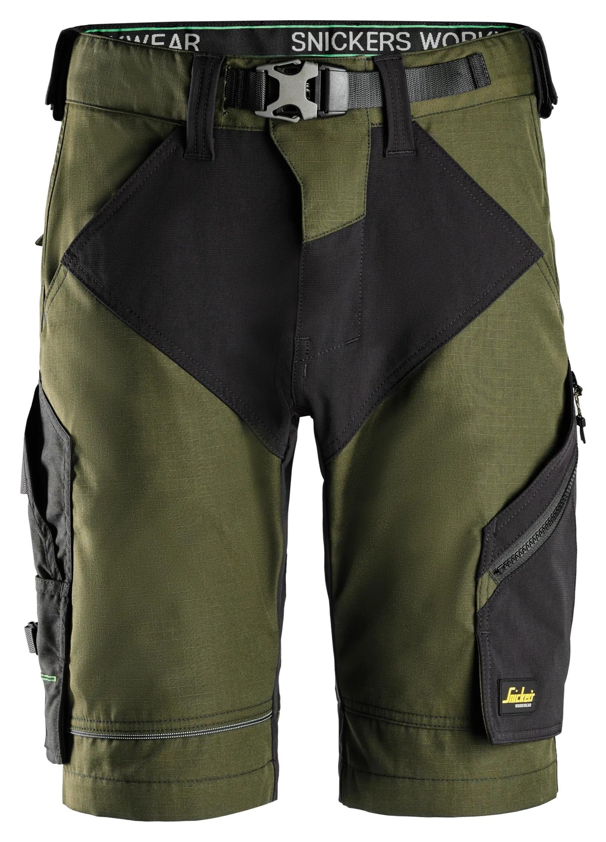 Snickers Workwear FlexiWork, Work Shorts+ in Khaki Green/Black