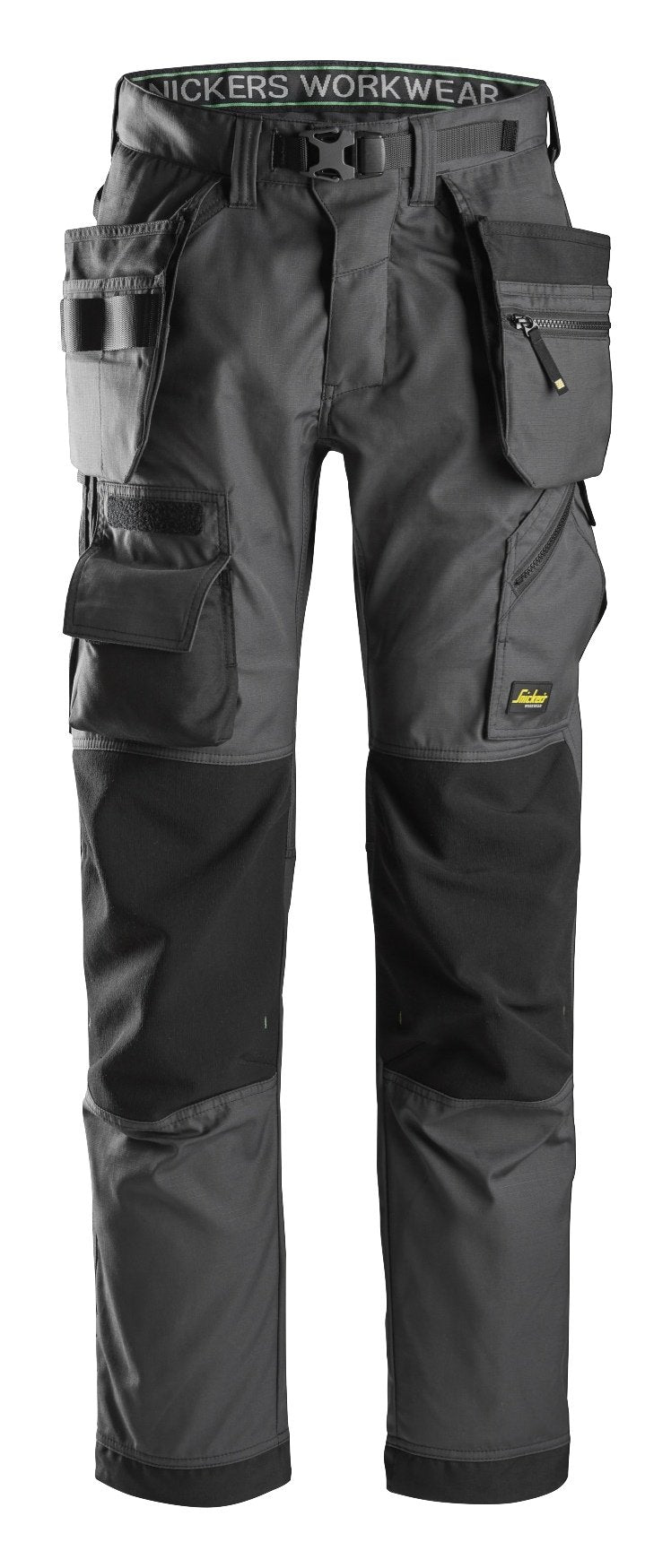 Snickers Workwear FlexiWork, Floorlayer Trousers+ Holster Pockets in Steel Grey/Black
