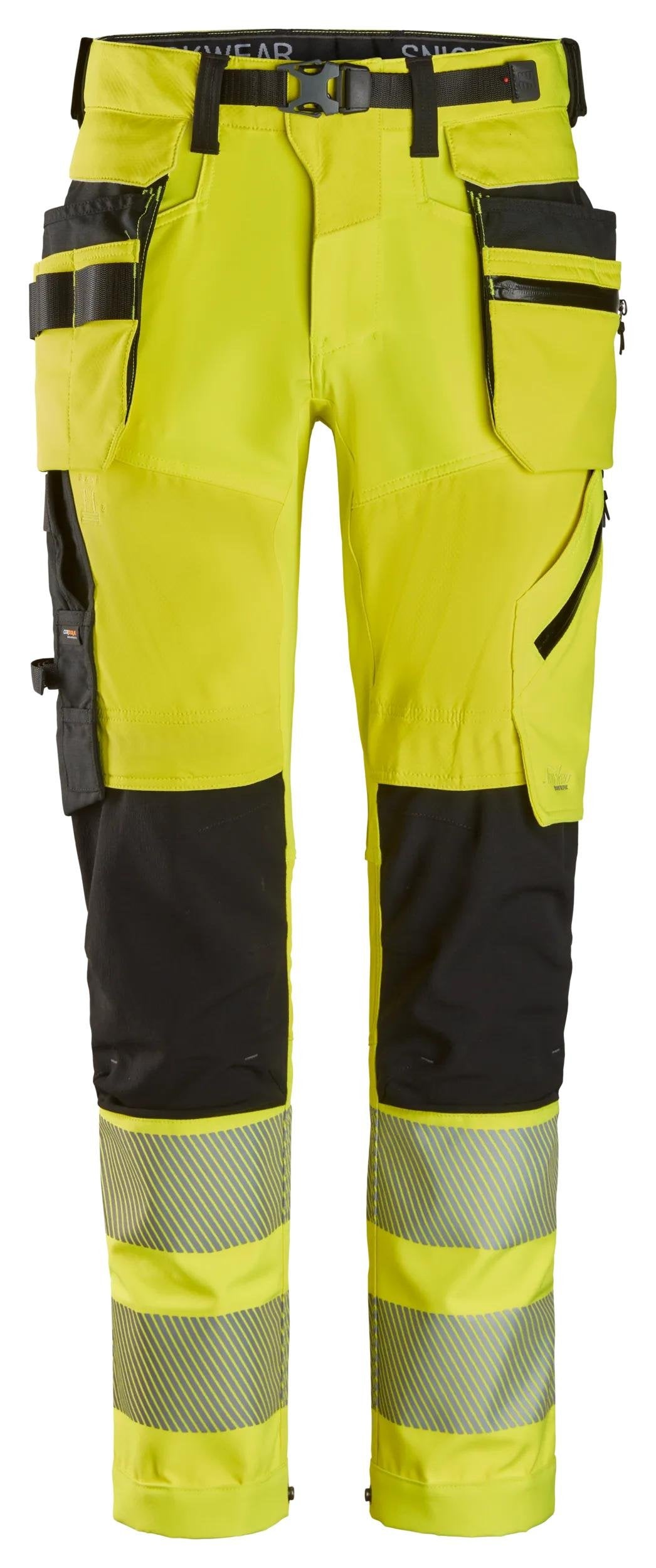 Snickers Workwear High-Vis Class 2, Trousers Detachable Holster Pockets in Hi-Vis Yellow/Black