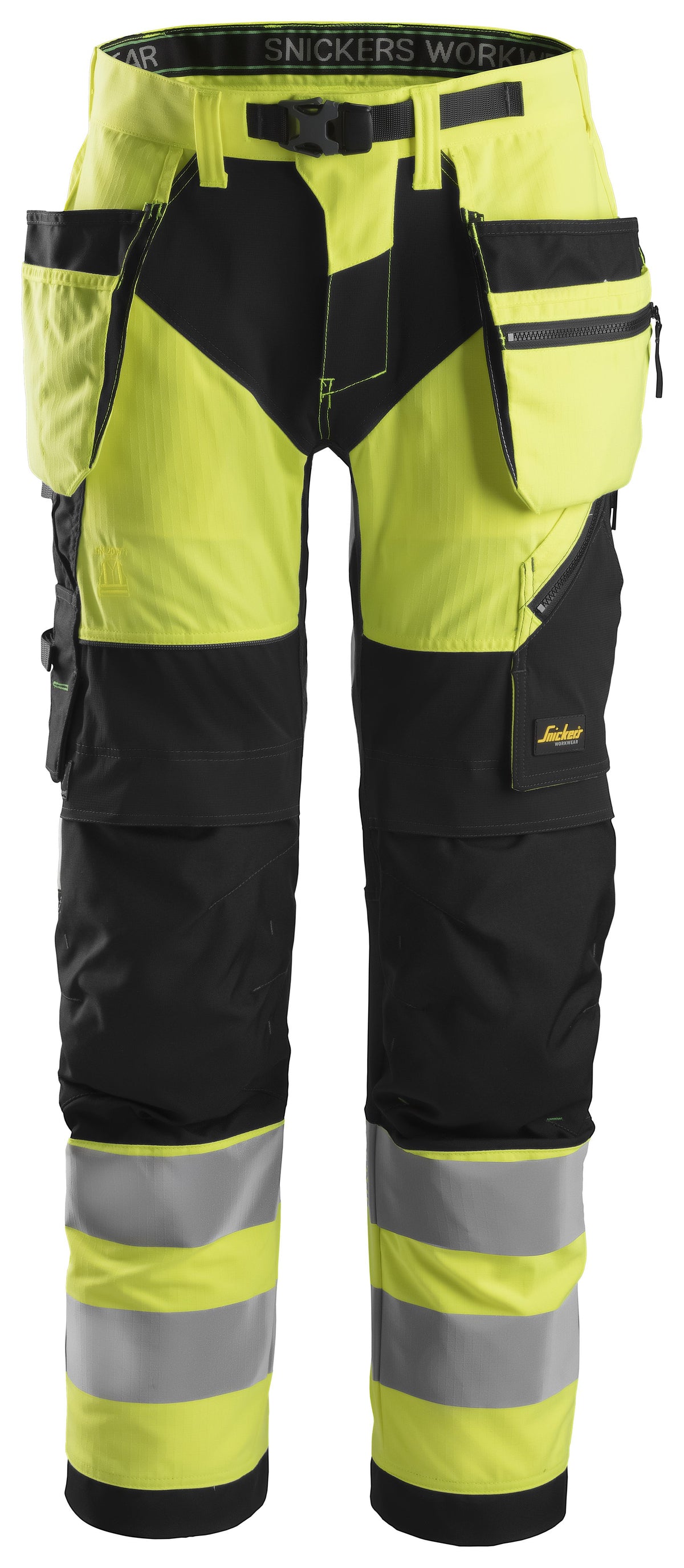 Snickers Workwear High-Vis Class 2, Work Trousers+ Holster Pockets in Hi-Vis Yellow/Black