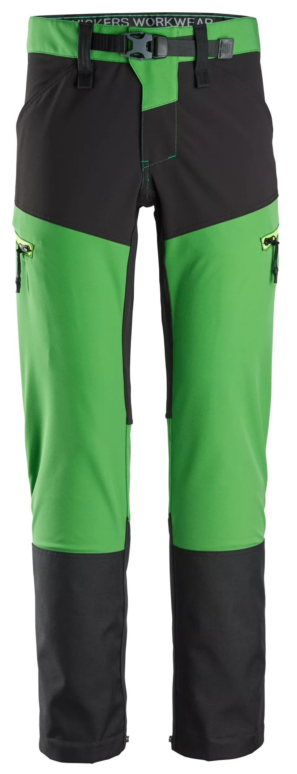 Snickers Workwear FlexiWork, Softshell Stretch Trousers in Apple Green/Black