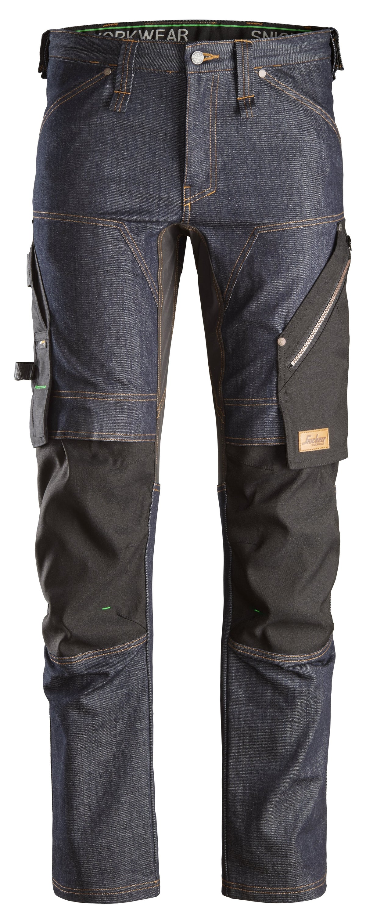 Snickers Workwear FlexiWork, Denim Work Trousers+ in Denim/Black