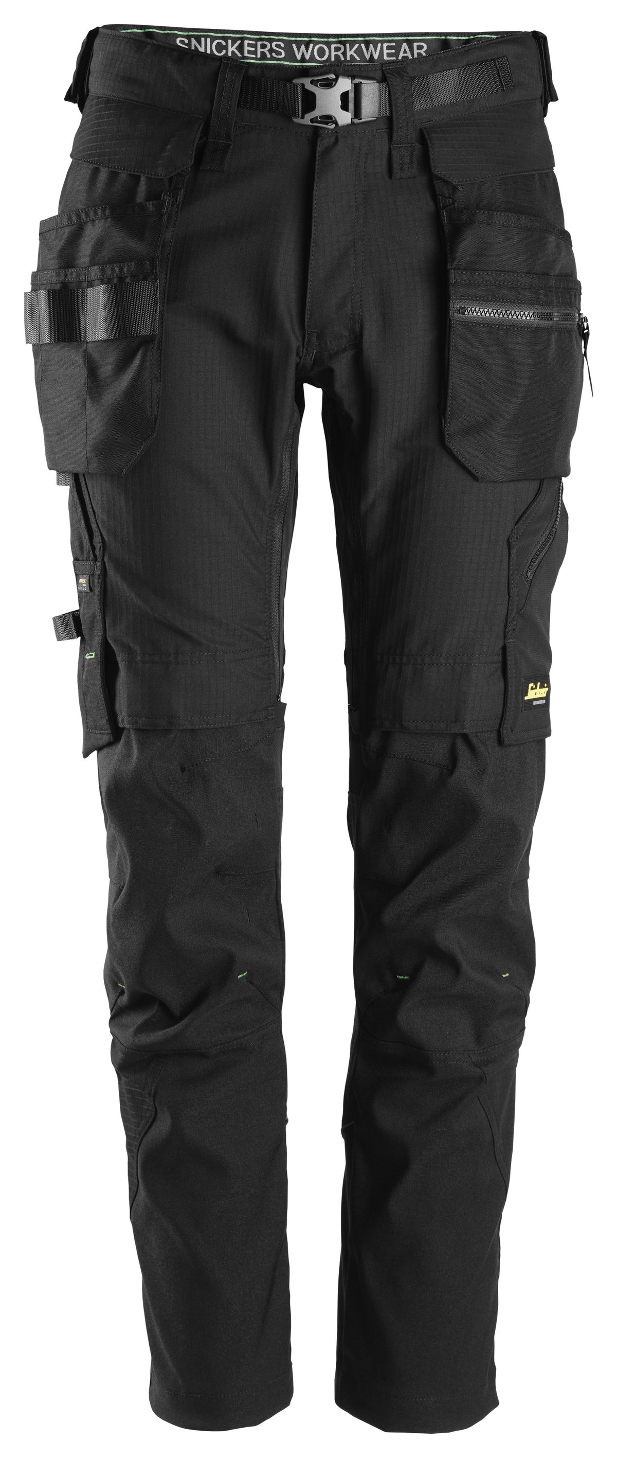 Snickers Workwear FlexiWork, Work Trousers+ Detachable Holster Pockets in Black/Black