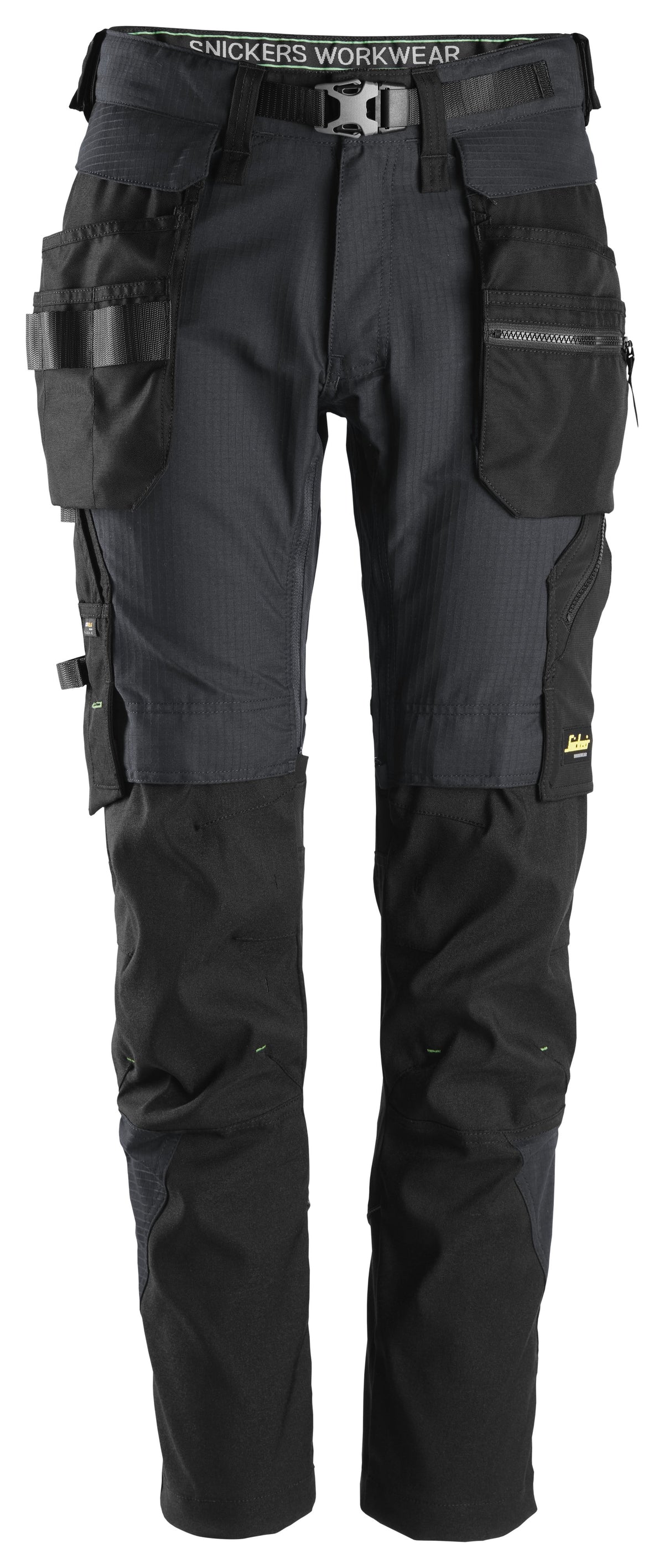 Snickers Workwear FlexiWork, Work Trousers+ Detachable Holster Pockets in Steel Grey/Black