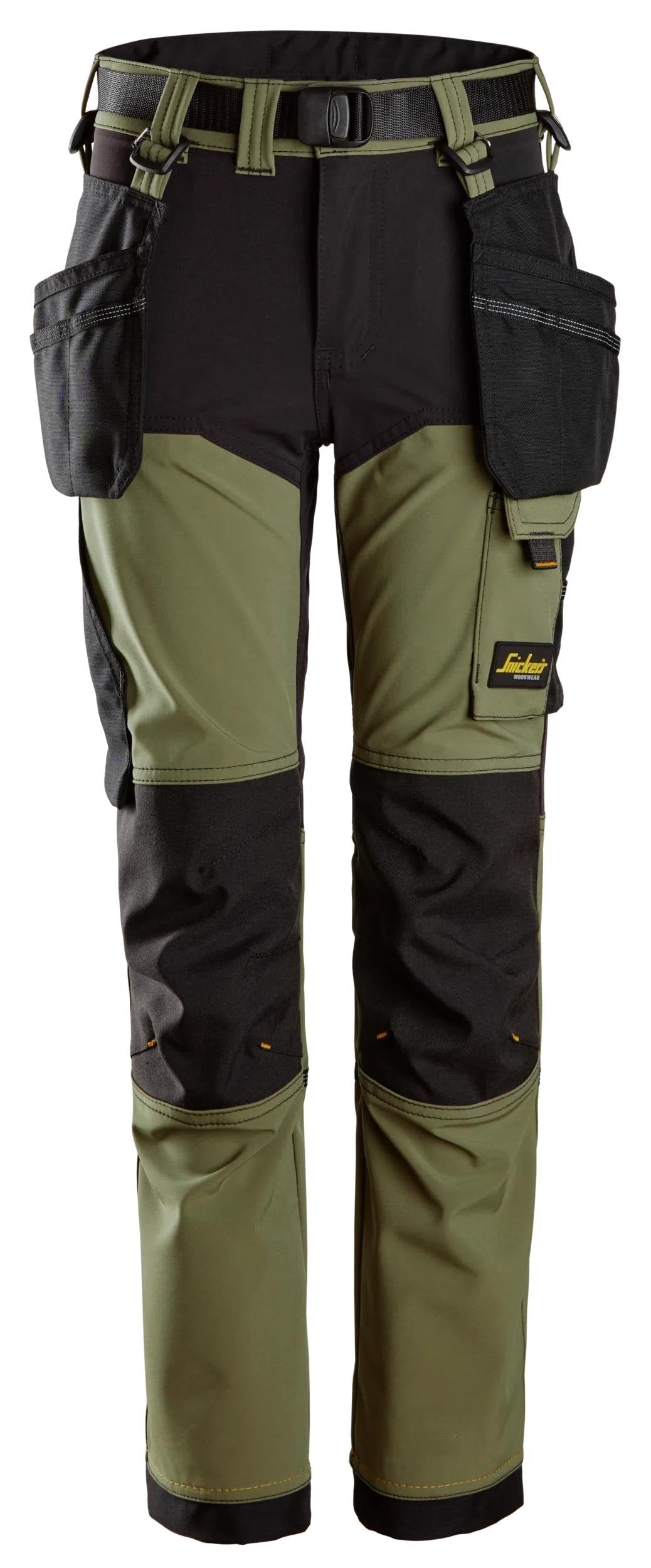 Snickers Workwear AllroundWork, Junior 4-way Stretch Trousers in Khaki Green/Black