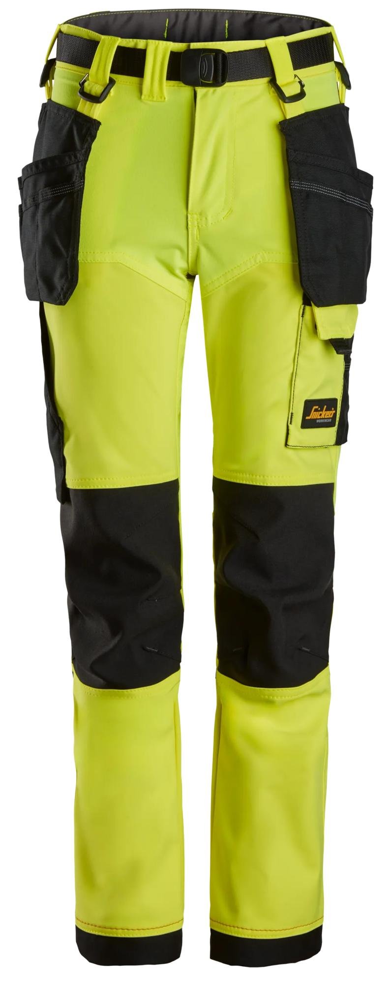 Snickers Workwear AllroundWork, Junior 4-way Stretch Trousers in Neon Yellow/Black