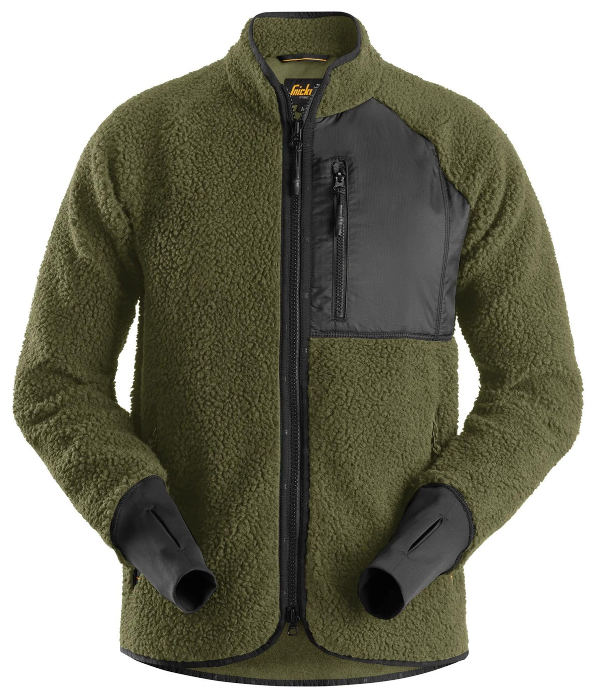 Snickers Workwear AllroundWork, Pile Full Zip Jacket in Khaki Green/Black