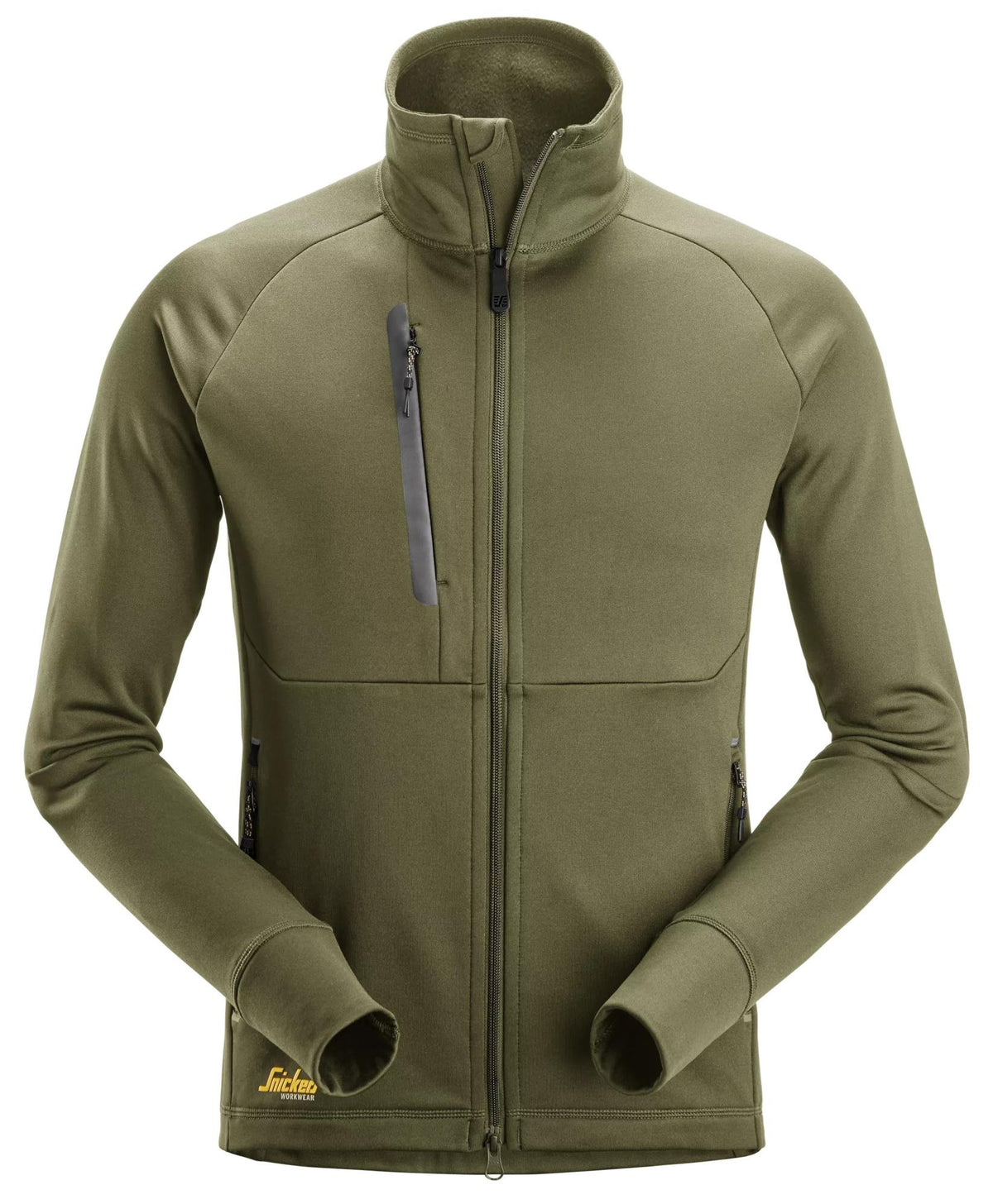 Snickers Workwear FlexiWork, Plain Polartec® Powerstretch Full-Zip Jacket in Khaki Green