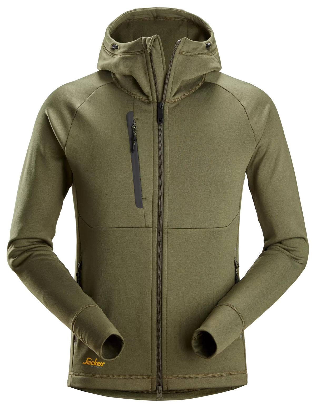 Snickers Workwear FlexiWork, Polartec® Powerstretch Full-Zip Hoodie in Khaki Green
