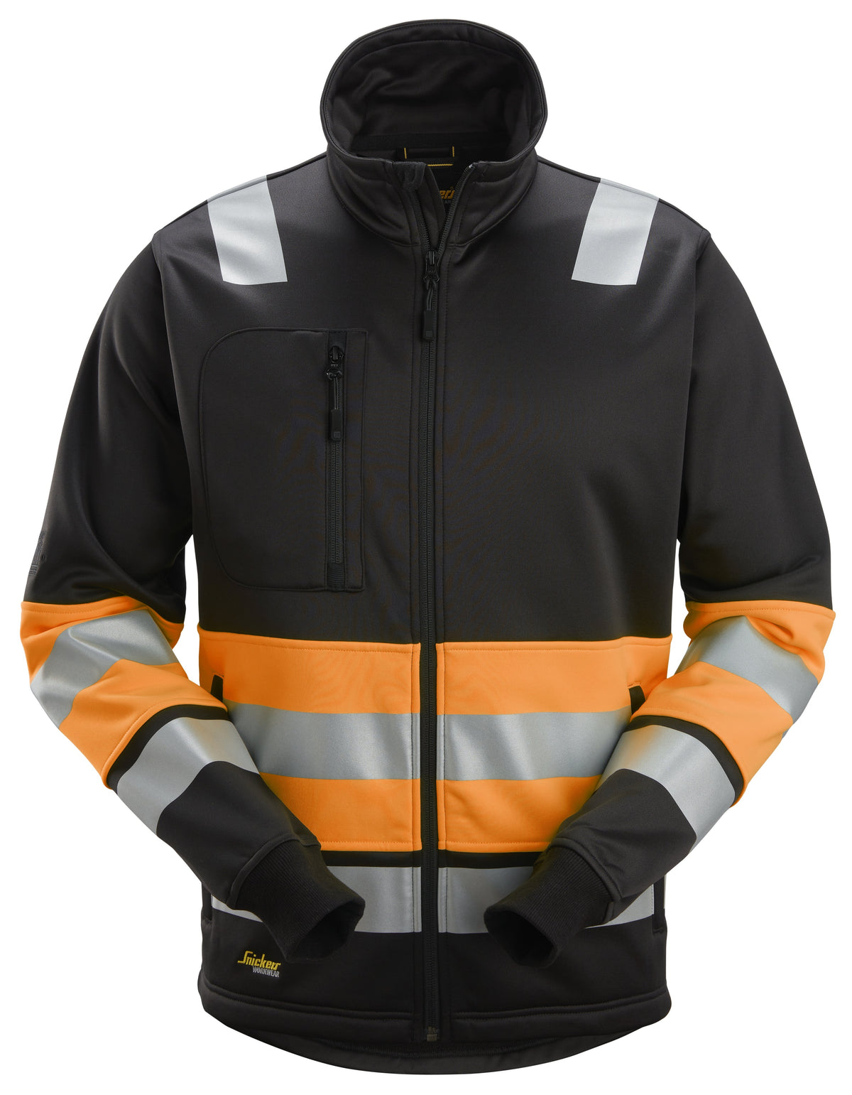Snickers Workwear High-Vis Class 1, Full Zip Jacket in Black/Hi-Vis Orange