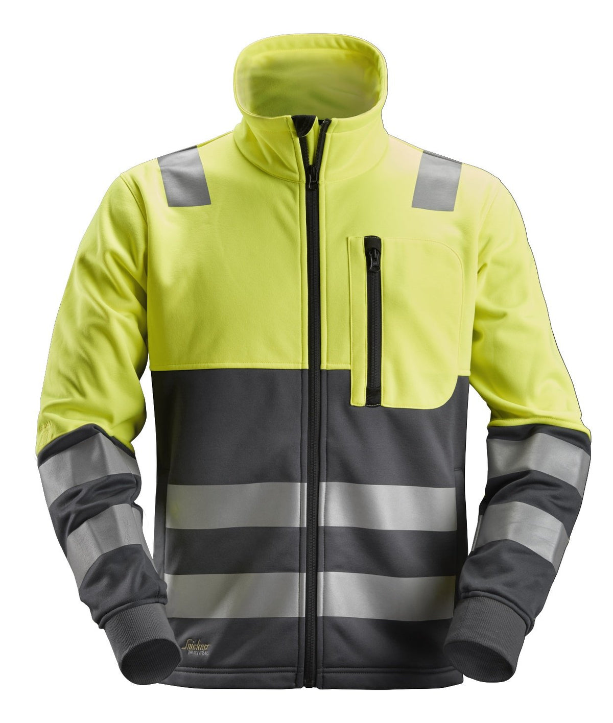 Snickers Workwear High-Vis Class 2, FZ Jacket in Hi-Vis Yellow/Steel Grey