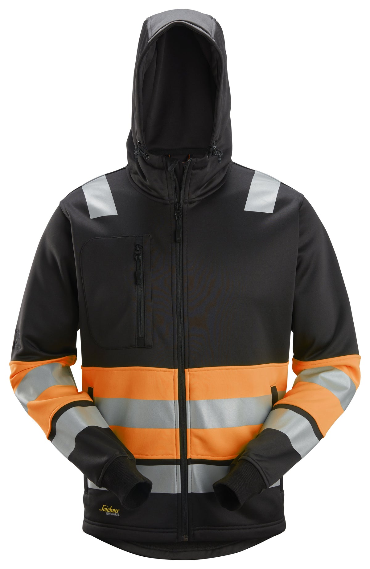 Snickers Workwear High-Vis Class 1, Full Zip Hoodie in Black/Hi-Vis Orange