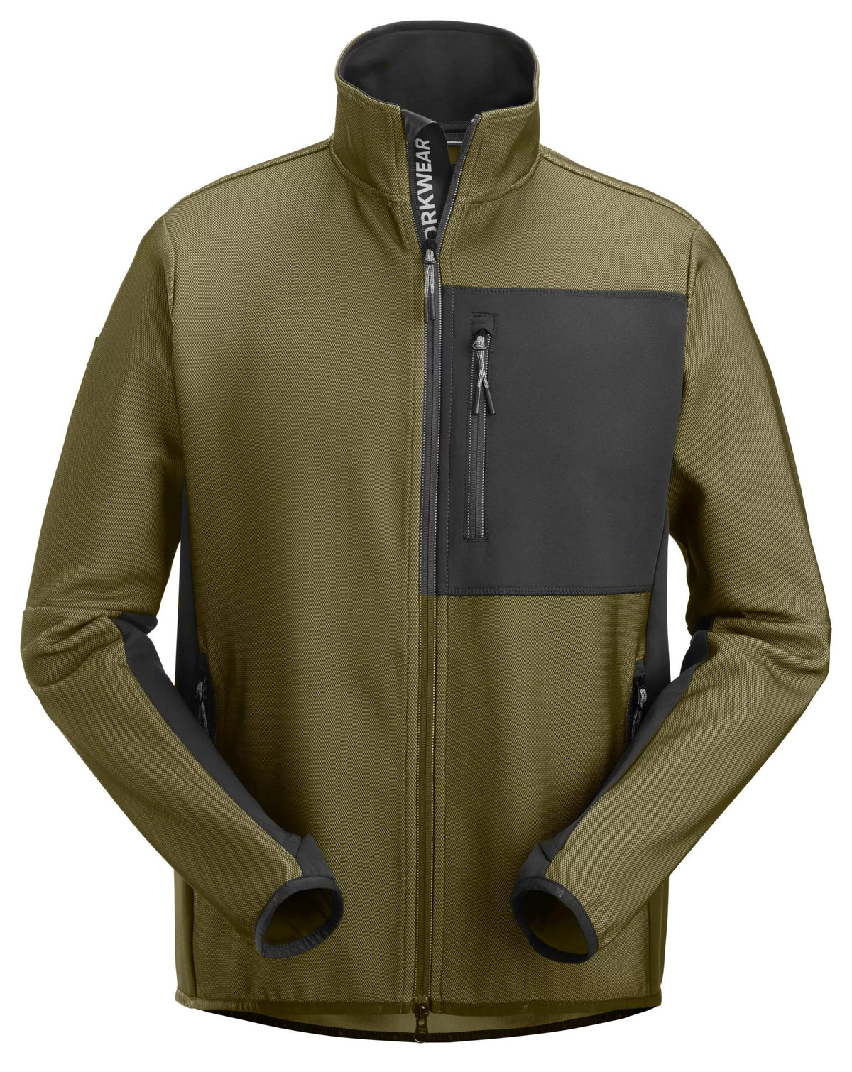 Snickers Workwear FlexiWork, Full Zip Midlayer Jacket in Khaki Green/Black