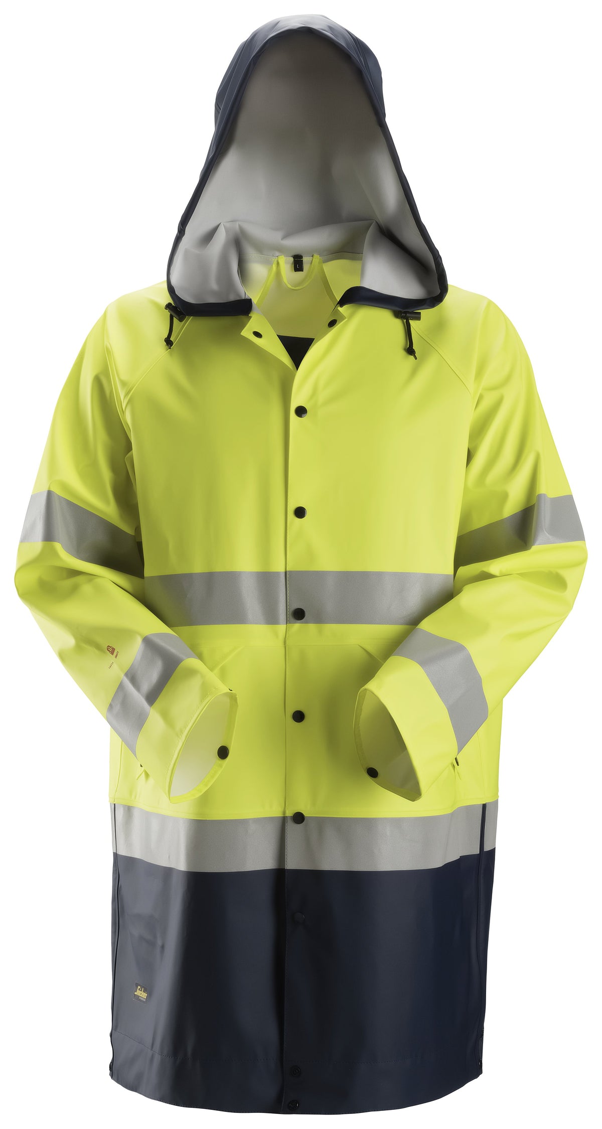 Snickers Workwear ProtecWork, Rain Jacket PU, High-Vis Class 3 in Hi-Vis Yellow/Navy