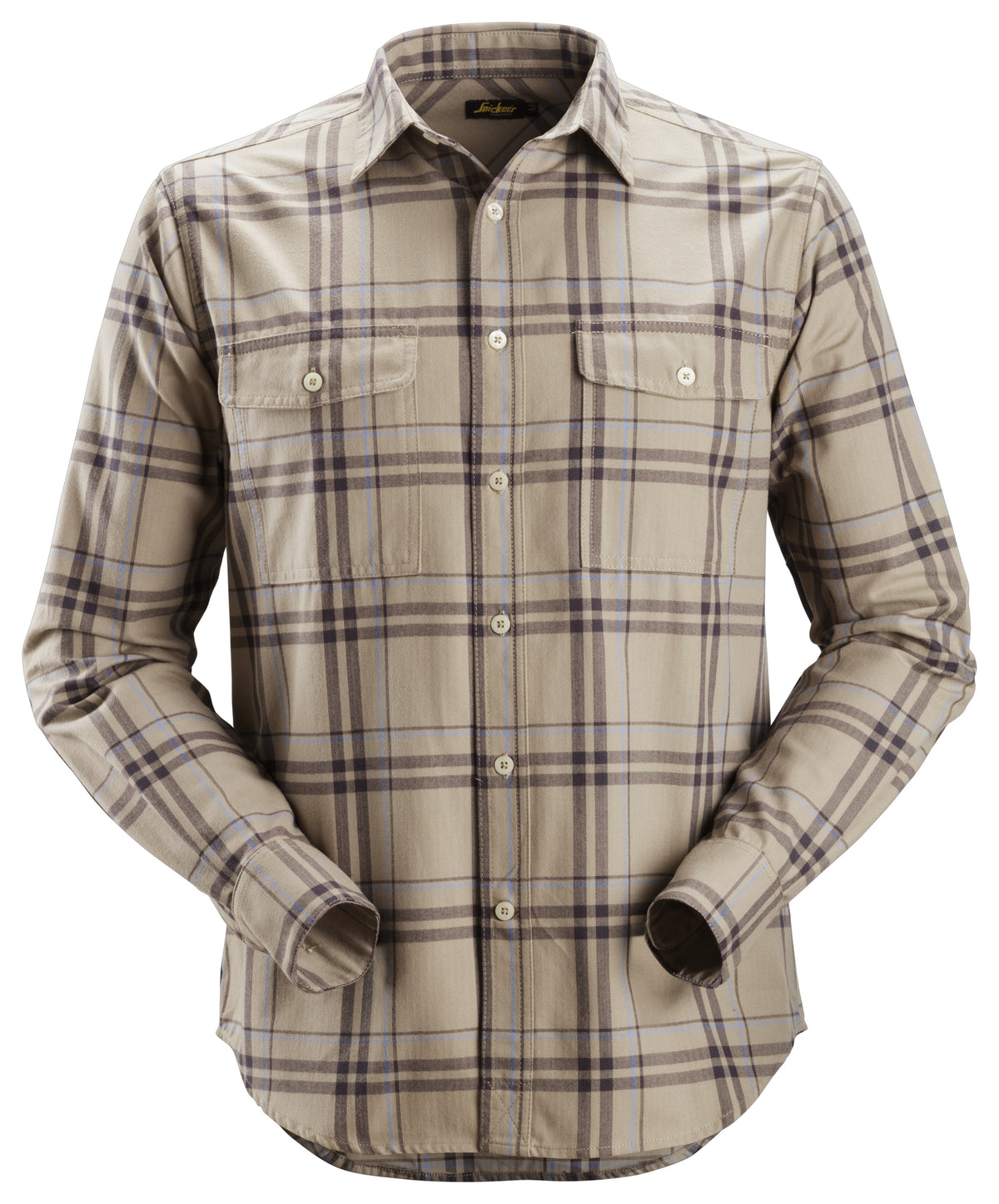 Snickers Workwear RuffWork, Flannel Checked Long Sleeve Shirt in Khaki/Cloud Blue
