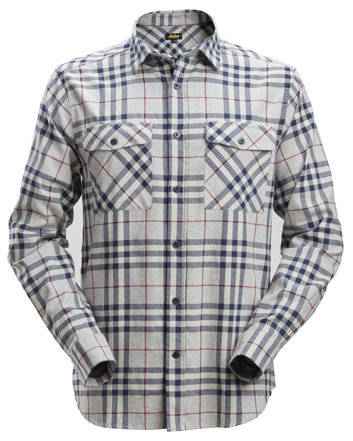 Snickers Workwear Flannel Checked Long Sleeve Shirt in Ash Grey/Chili Red