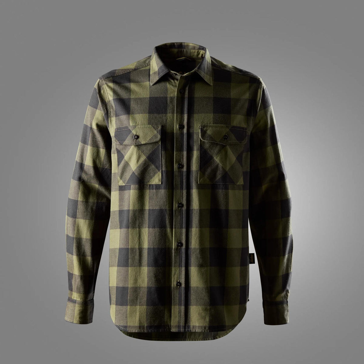 Snickers Workwear Flannel Checked Long Sleeve Shirt in Khaki Green/Black