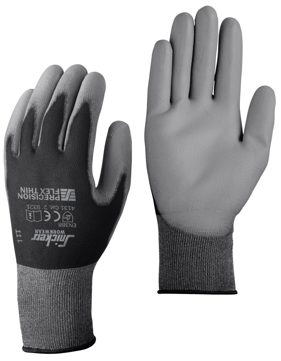 Snickers Workwear Precision Flex Light Gloves 100 pairs in Black/Stone Grey