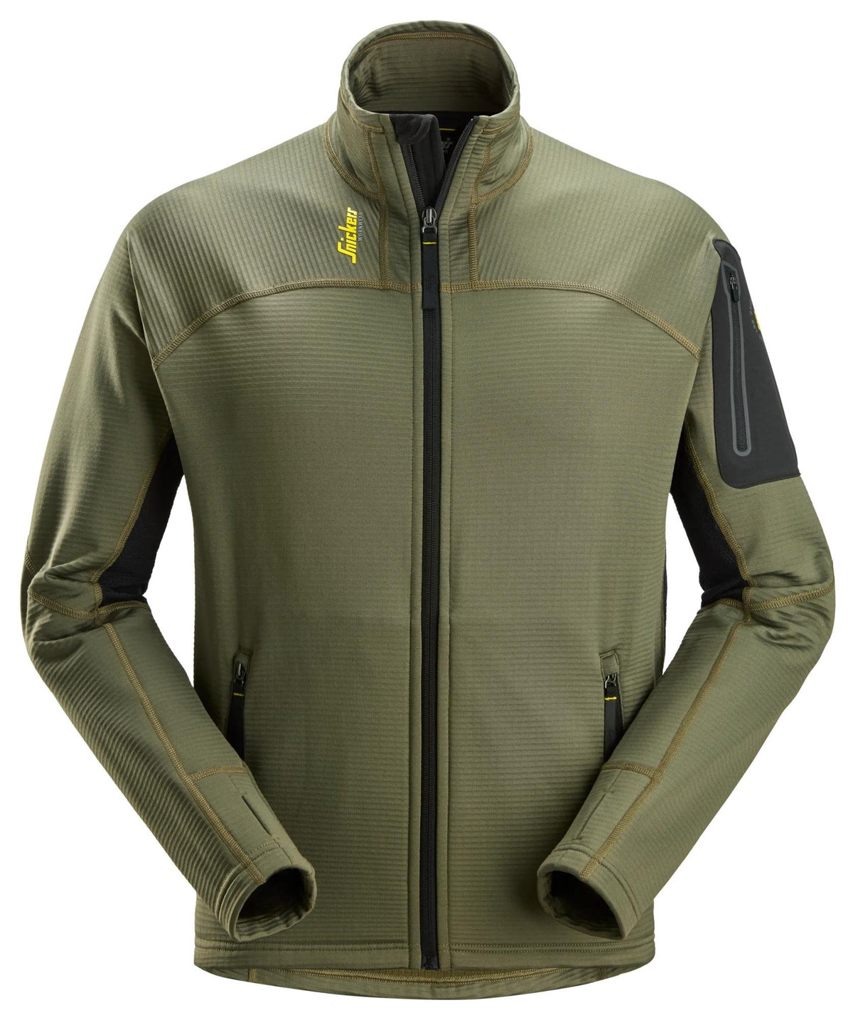 Snickers Workwear Body Mapping Micro Fleece Jacket in Khaki Green/Black