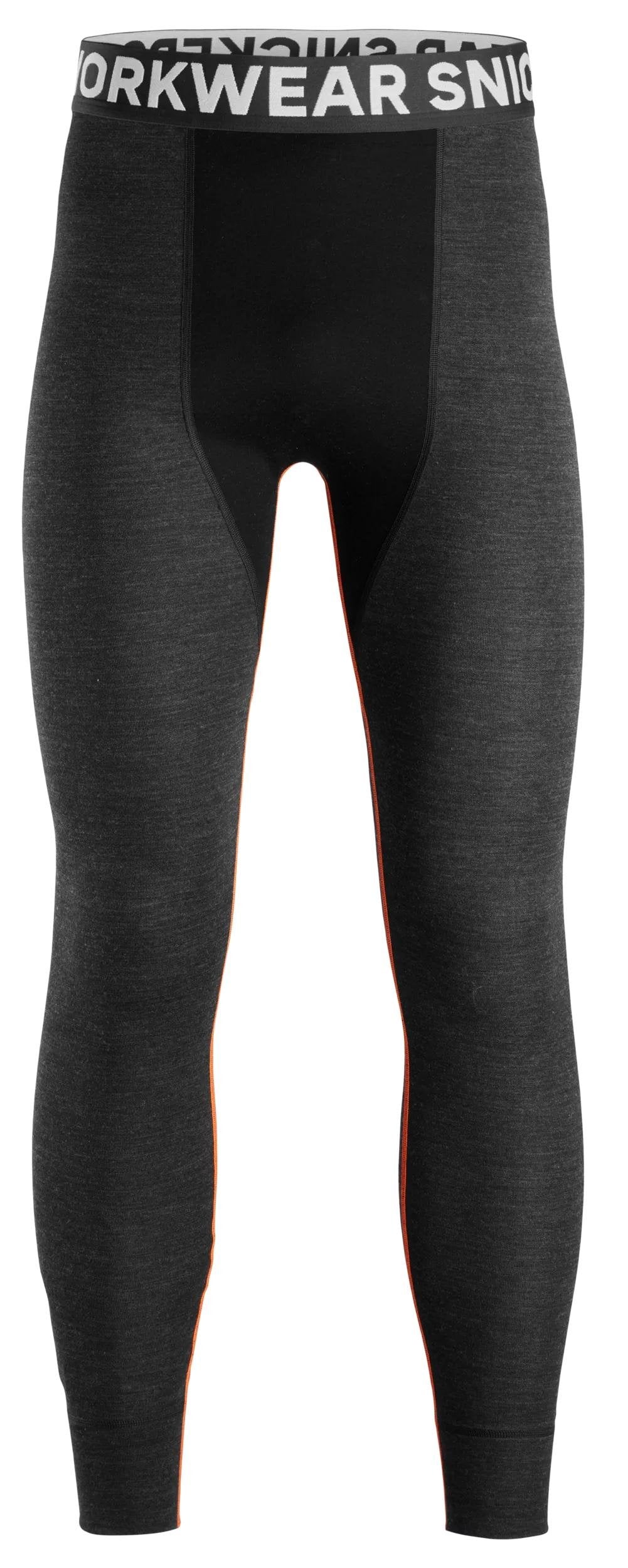 Snickers Workwear Merino Base Layer, Stay Warm Bottoms in Anthracite Melange/Black