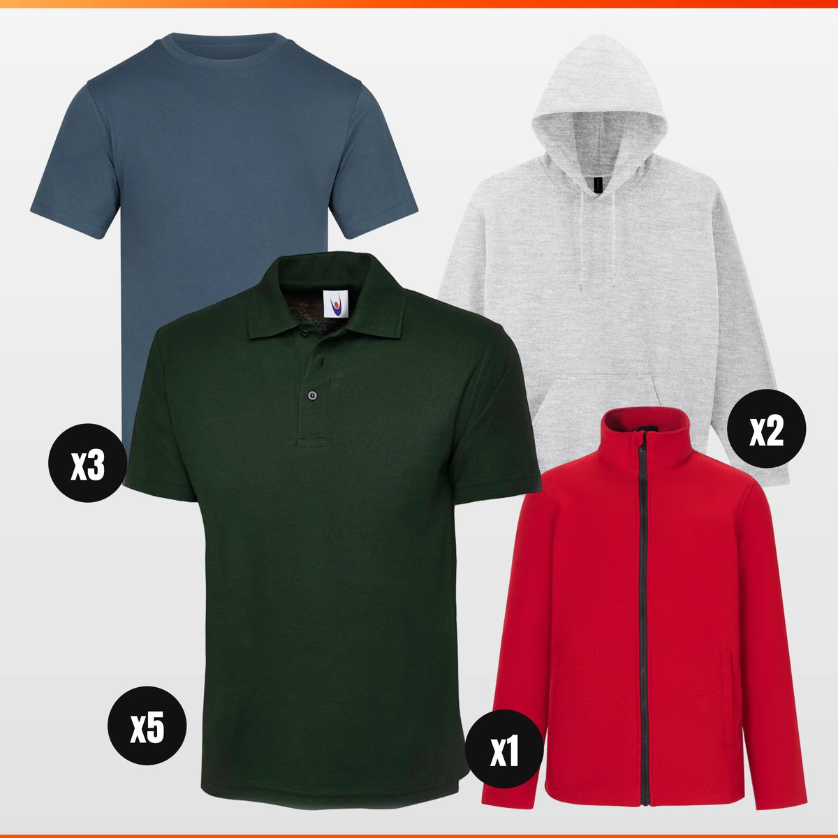 Uneek x5 Polo + x3 Tee + x2 Hoodie + Jacket Pack – workwear bundle with free logo, The Workwear Co