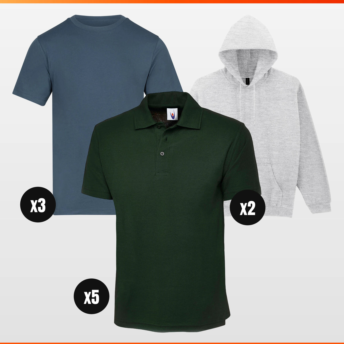 Uneek x5 Polo + x3 Tee + x2 Hoodie Pack – workwear bundle with free logo, The Workwear Co