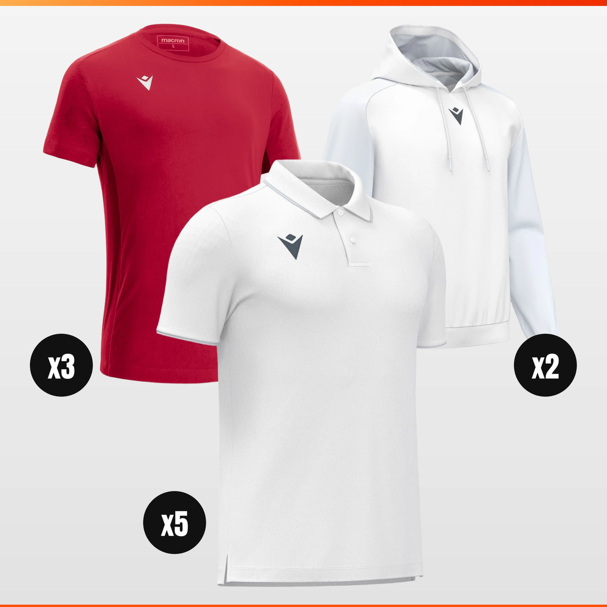 Macron x5 Polo + x3 Tee + x2 Hoodie Pack – workwear bundle, logo included in the price, The Workwear Co
