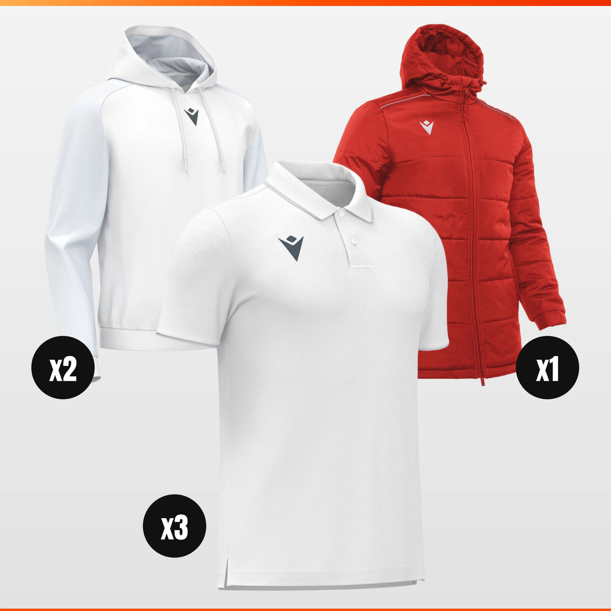 Macron x3 Polo + x2 Hoodie + Jacket Pack – workwear bundle with free logo, The Workwear Co