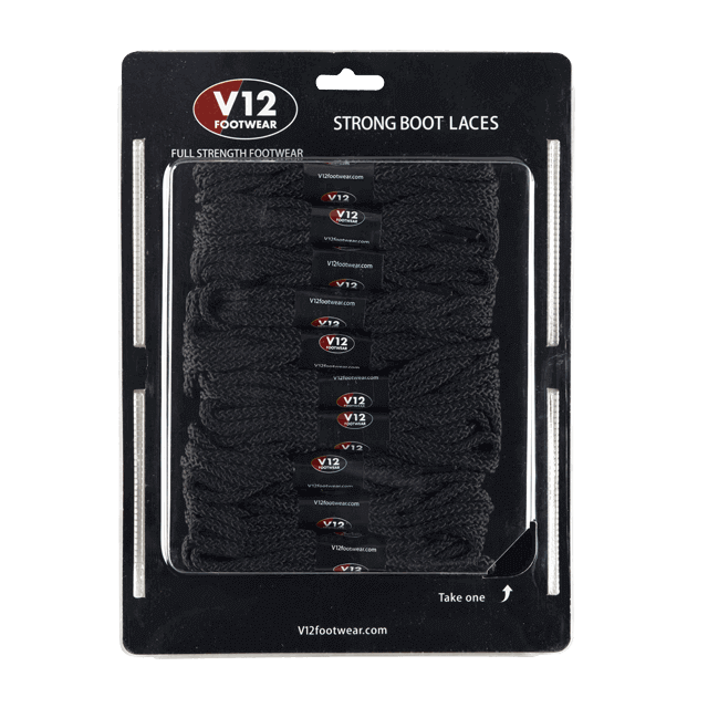 V12 Black Strong Boot Laces (10 pack) V12LCBL Black Strong Boot Laces (10 pack) in Black – flat