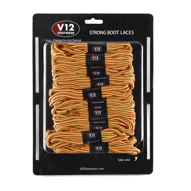 V12 Yellow Strong Boot Laces (10 pack) V12LCYL Yellow Strong Boot Laces (10 pack) in Yellow/Brown – flat