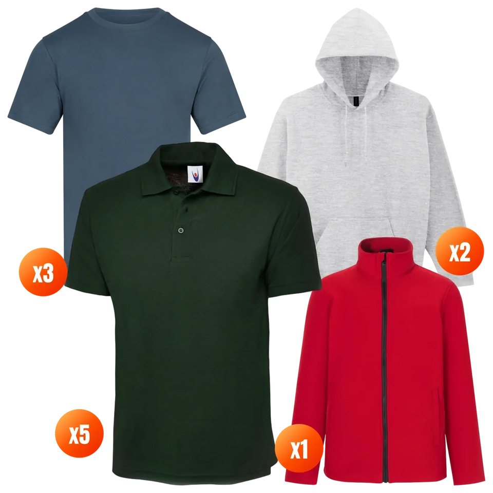 Uneek x5 Polo + x3 Tee + x2 Hoodie + Jacket Pack