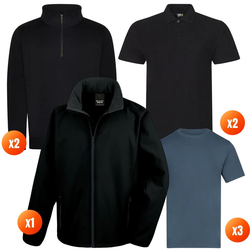 The Workwear Co ProRTX x2 Polo + x3 Tee + x2 Quarter-Zip + Softshell Pack