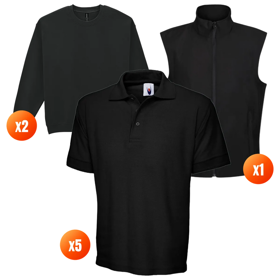 The Workwear Co Uneek x5 Polo + Gildan x2 Sweatshirt + Regatta Bodywarmer Pack