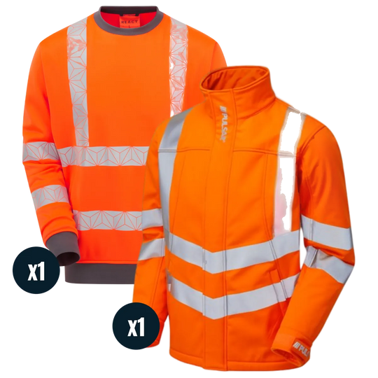 The Workwear Co Pulsar Orange Hi-Vis Softshell + Sweatshirt Pack