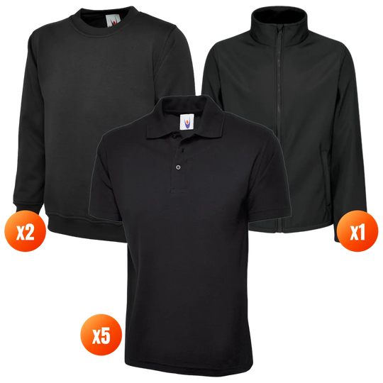 The Workwear Co Uneek x5 Polo + x2 Sweatshirt + Regatta Softshell Pack
