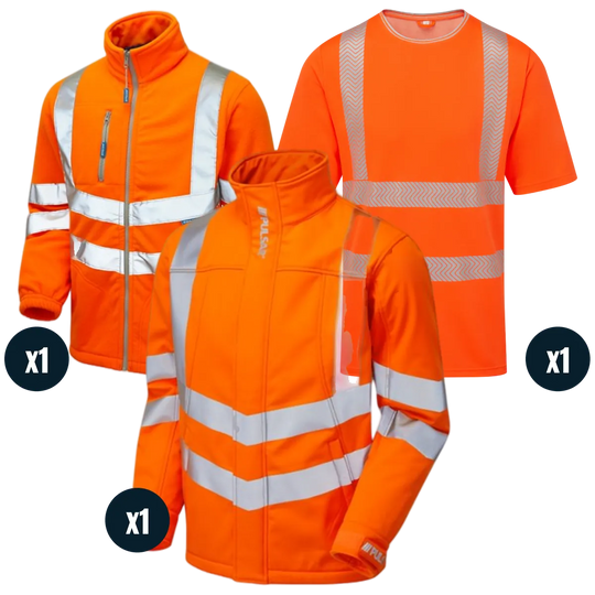 The Workwear Co Pulsar Orange Hi-Vis Softshell + Fleece + Tee Pack